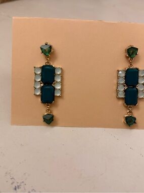 Gold-Tone Teal & Mint Drop Statement Earrings - Women Jewelry